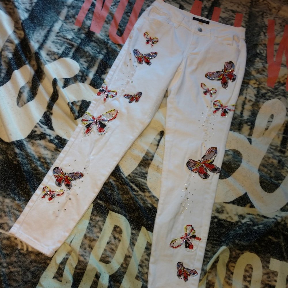 Boston Proper Distressed Butterfly White Ankle Jeans Sz. 0